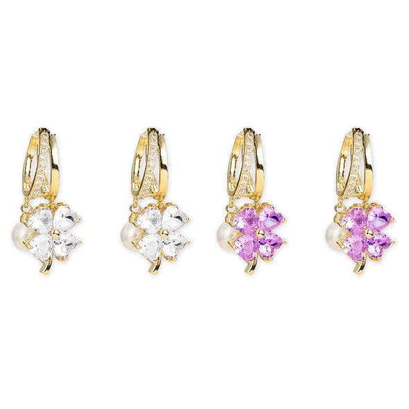 ✅ Trusted Choice丨Germanium Earrings Lymphatic Magnetotherapy for Weight Loss Purple Crystal Four-Leaf Flower Pearl New Light Luxury Ear Accessor