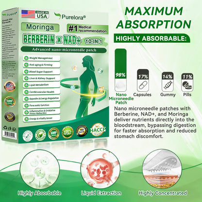 ⭐ Top Rated | Purelora® Moringa Berberine × NAD⁺ 10-in-1 Nano Microneedle Patch (Just once daily, visible changes in 7 days) ✅ Supports weight management, loose skin, diabetes care, sleep apnea, joint comfort, and more