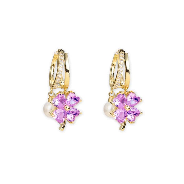 ✅ Trusted Choice丨Germanium Earrings Lymphatic Magnetotherapy for Weight Loss Purple Crystal Four-Leaf Flower Pearl New Light Luxury Ear Accessor
