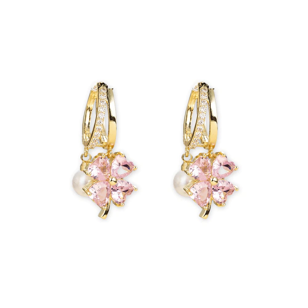 ✅ Trusted Choice丨Germanium Earrings Lymphatic Magnetotherapy for Weight Loss Purple Crystal Four-Leaf Flower Pearl New Light Luxury Ear Accessor